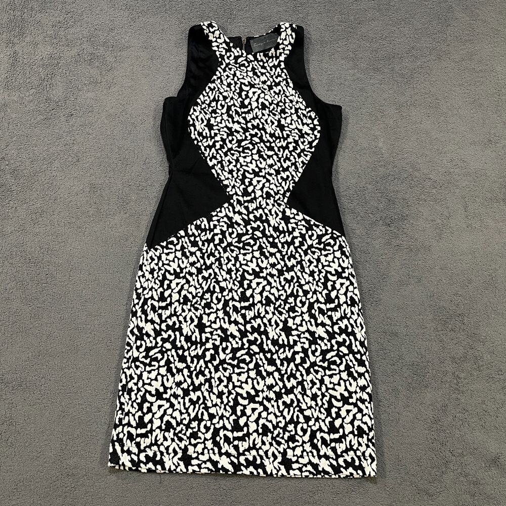 Sunday in Brooklyn Black White Leopard Contrast Panel Sheath Dress Womens Size S